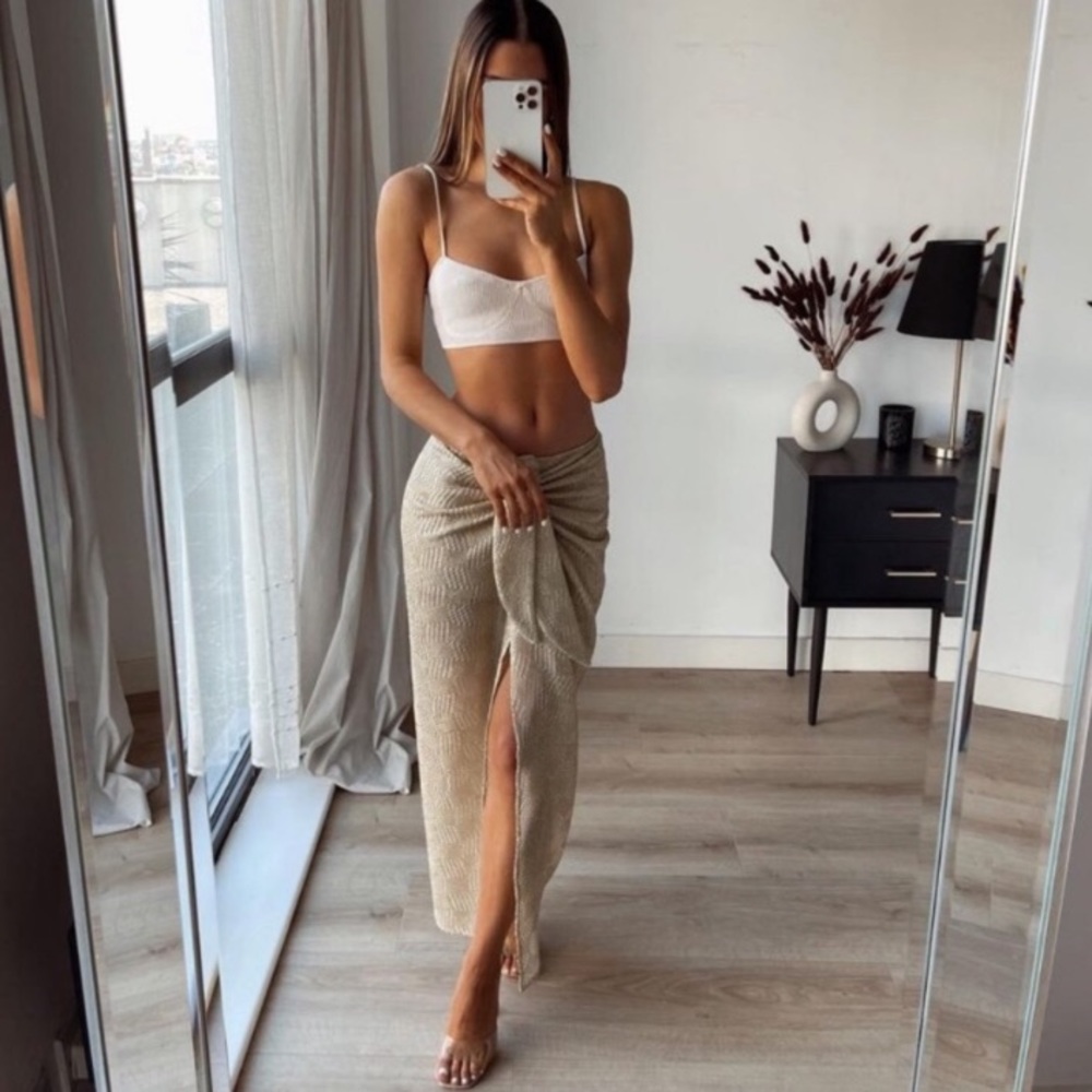 ZARA BLOGGERS FAVORITE KNOTTED MIDI SKIRT GOLD